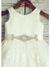 Ivory Satin Lace On-trend Flower Girl Dress With Beaded Sash